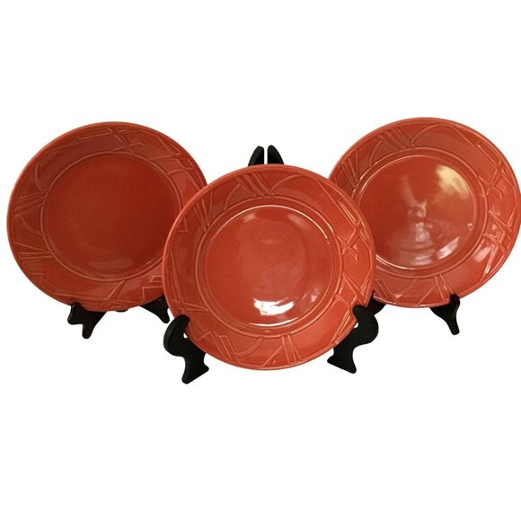 FIESTA WARE Homer Laughlin MILLENNIUM Geo 2000 Persimmon 3 Dinner Plates 10.5 - Picture 1 of 6